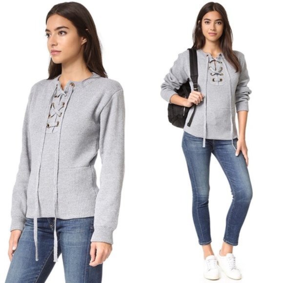 Lioness Sicily In Dusk Lace Up Sweater Gray - Picture 5 of 8